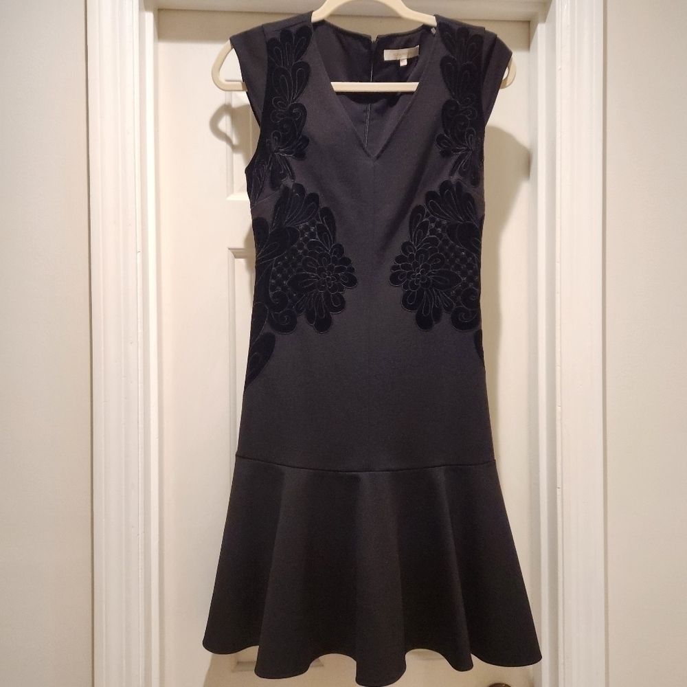 Mika Mindel Fluted black Pointe Goth dress with velvet floral detail